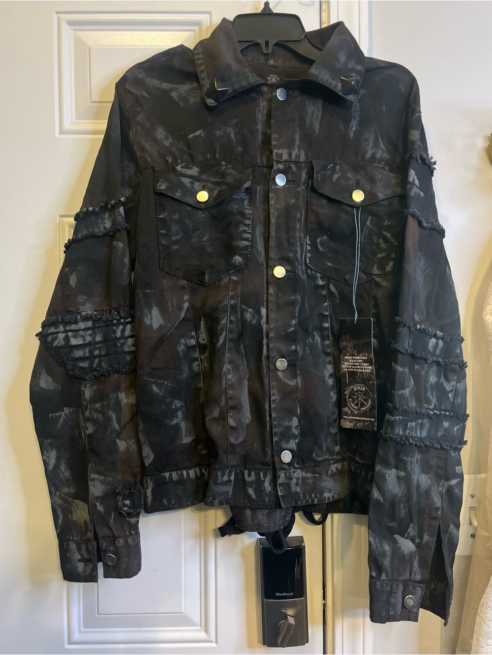 NWT Kylla Custom Rockwear Grunge Distressed Studded Corset Back Jacket Size L